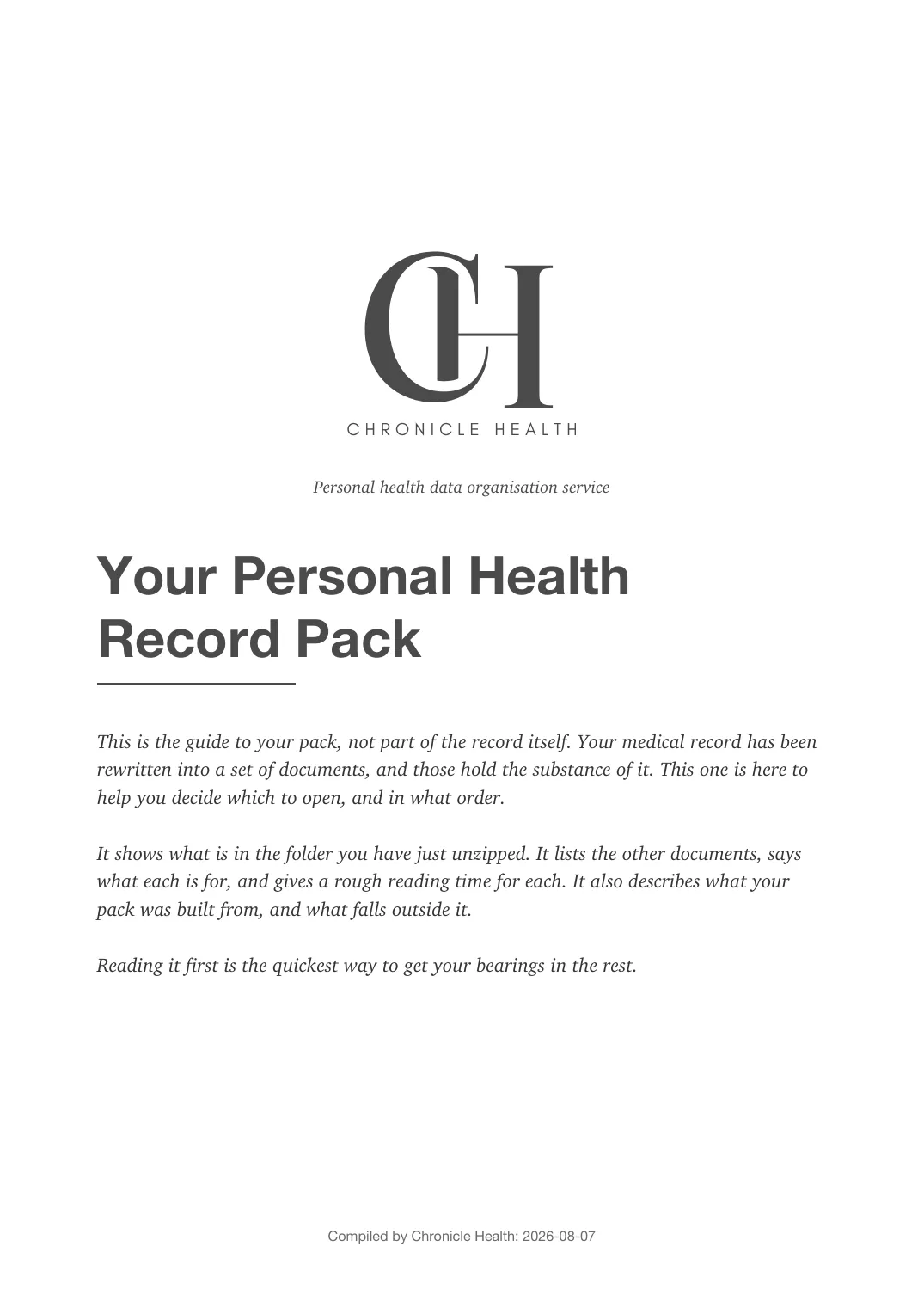 Page 1 of the About This Pack document from the published Chronicle Pack: Cover page