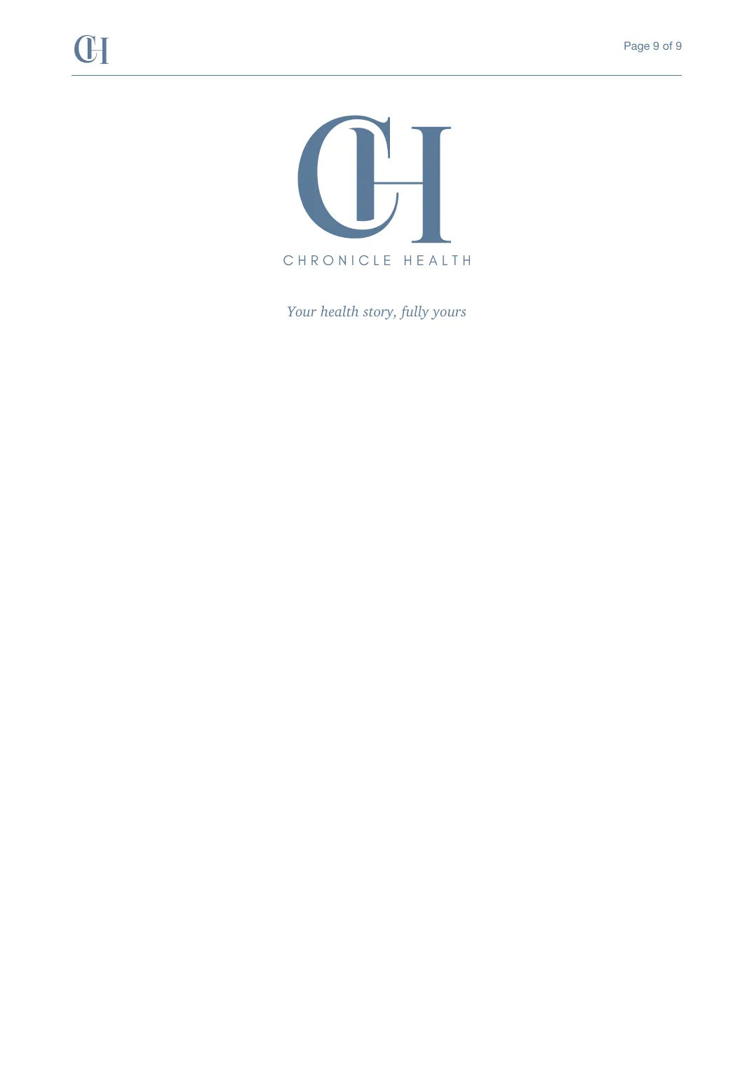 Page 9 of the Health Story document from the published Chronicle Pack: Back cover