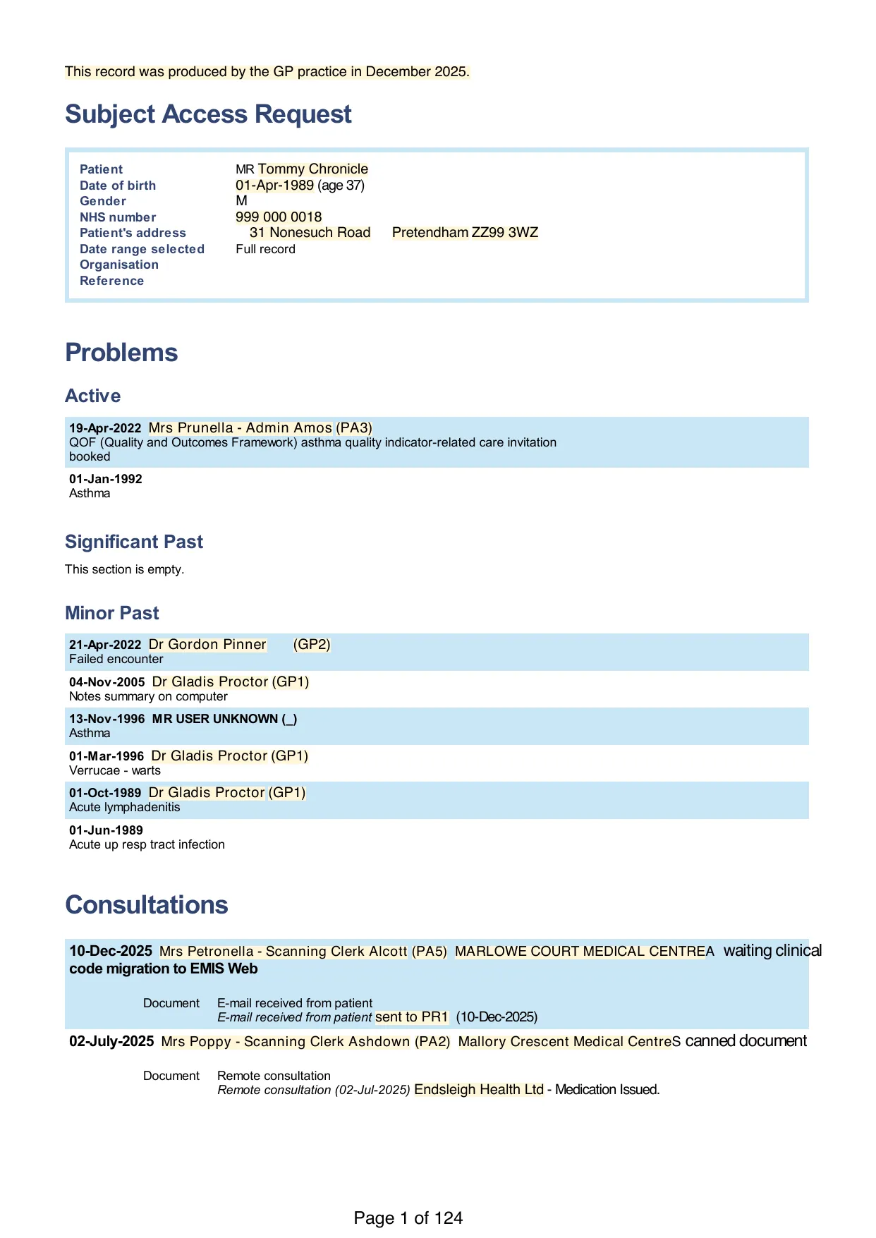 Page 1 of the record: Cover page and record header
