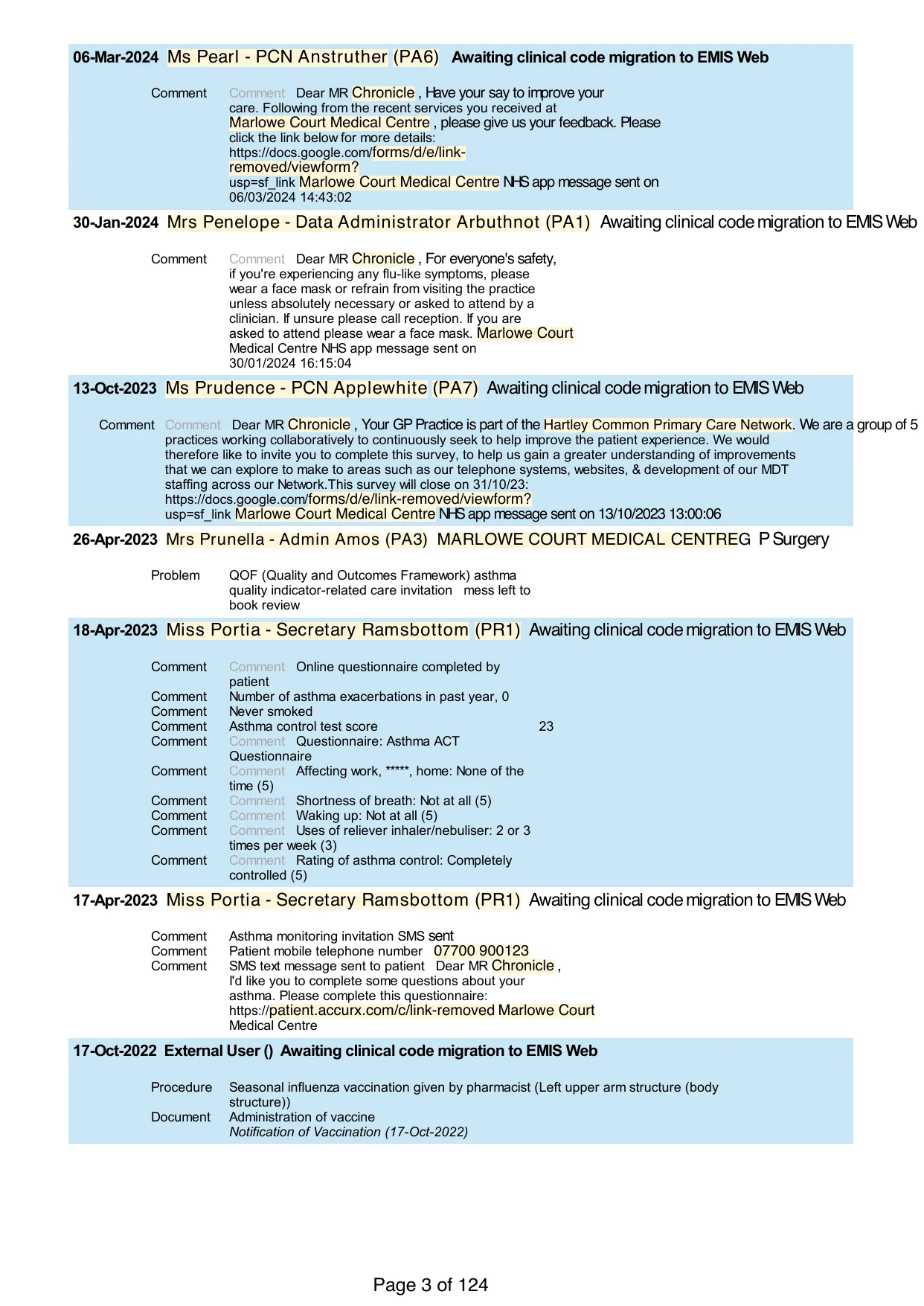 Page 3 of the record: Invitations and questionnaires