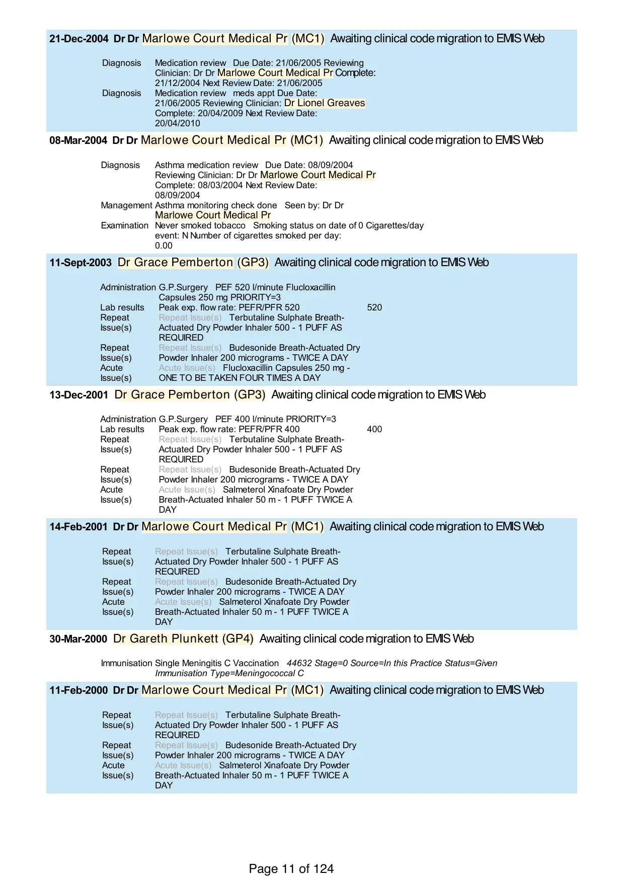 Page 11 of the record: Medication reviews and repeats, 1998 to 2004