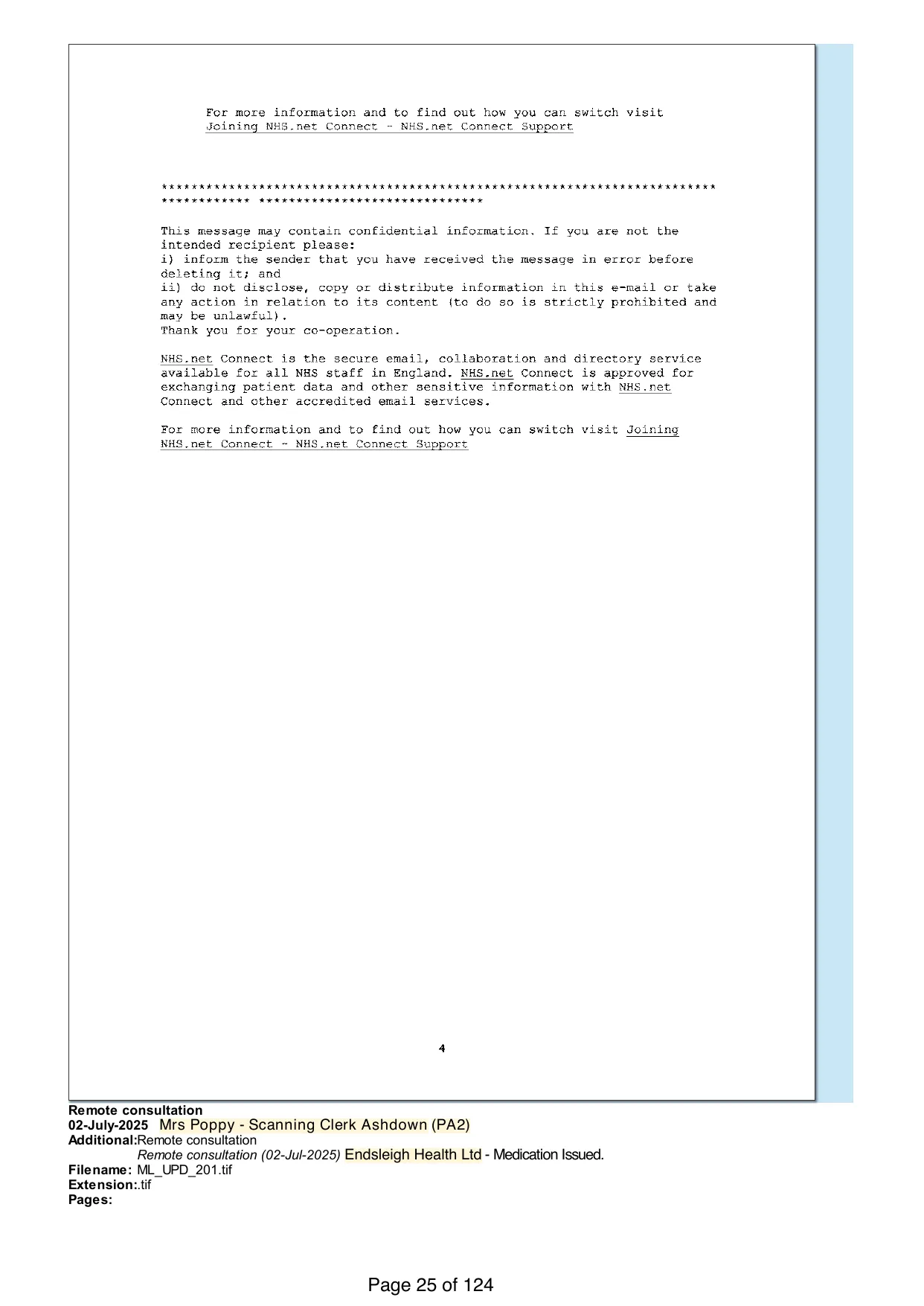 Page 25 of the record: A consultation record, filed as a scan