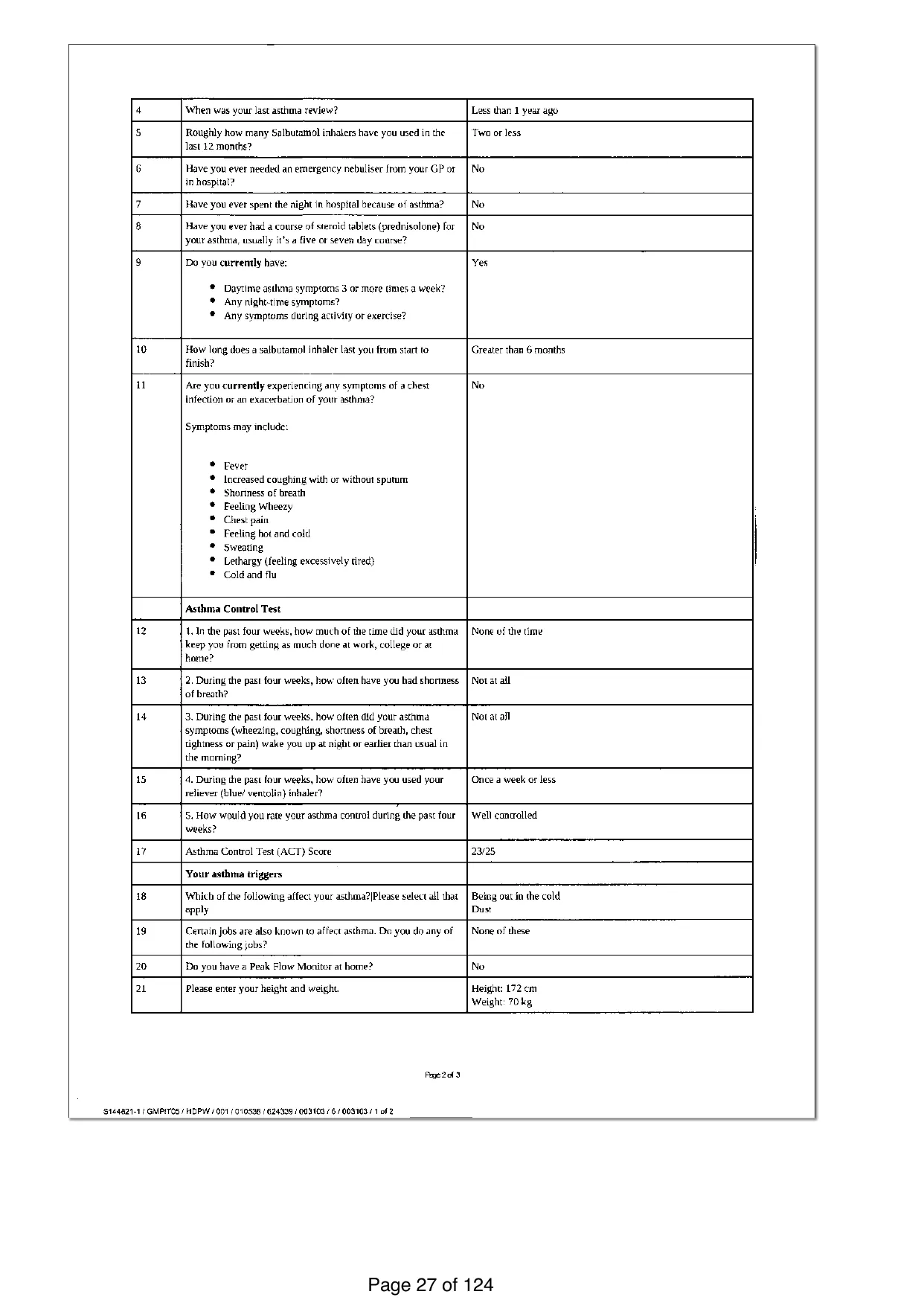 Page 27 of the record: The same notification, its questionnaire