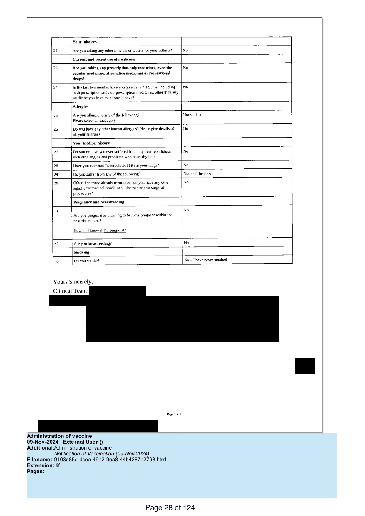 Page 28 of the record: A vaccination notification, filed as a scan