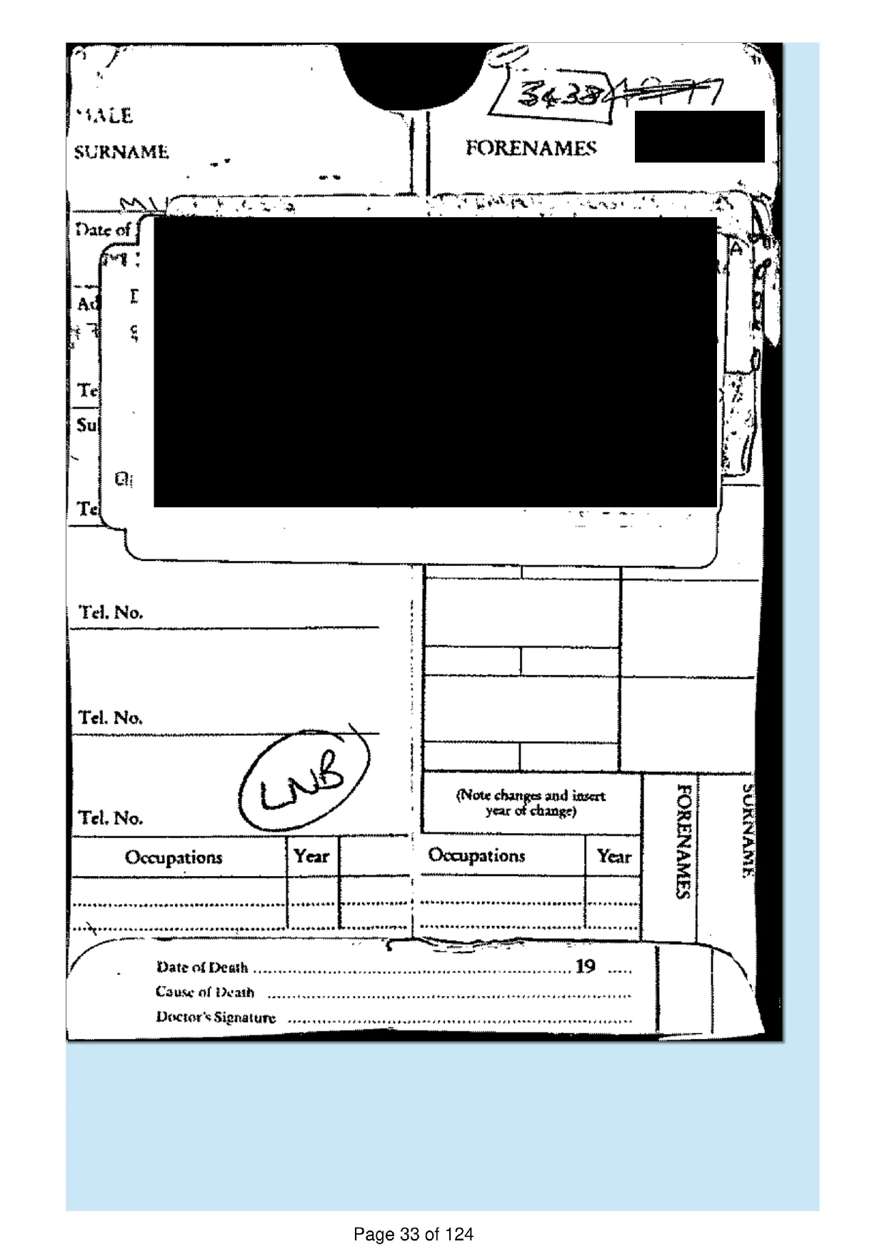 Page 33 of the record: The front of the paper records envelope