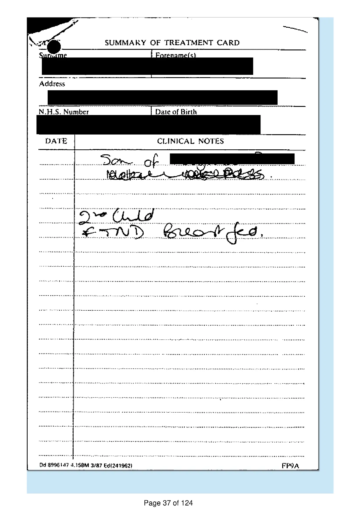 Page 37 of the record: Handwritten record card