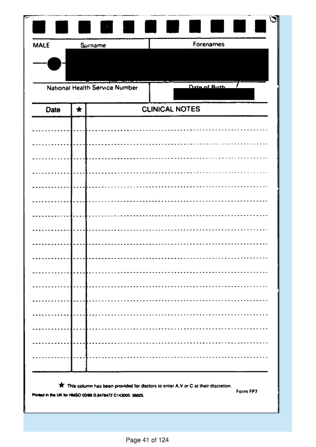 Page 41 of the record: A headed card, otherwise unused