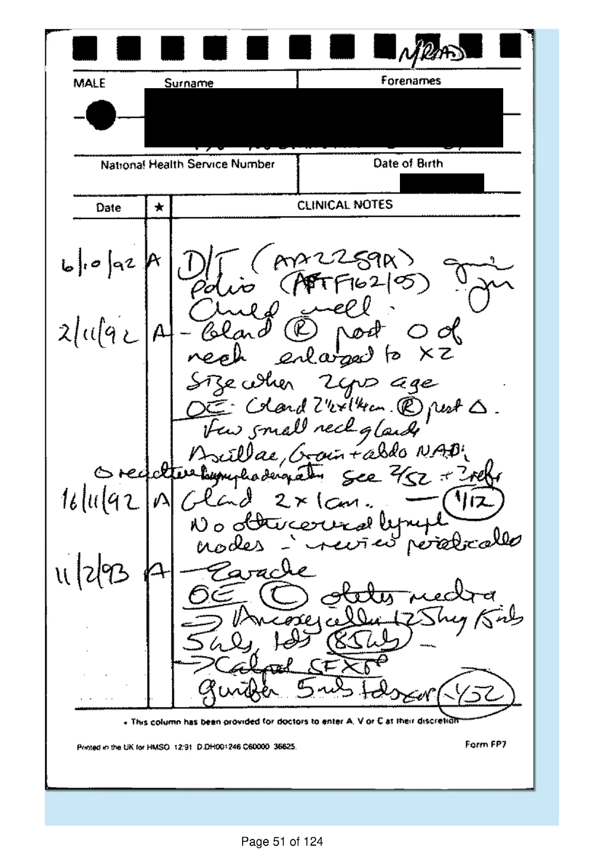 Page 51 of the record: Handwritten record card, 1992 to 1997