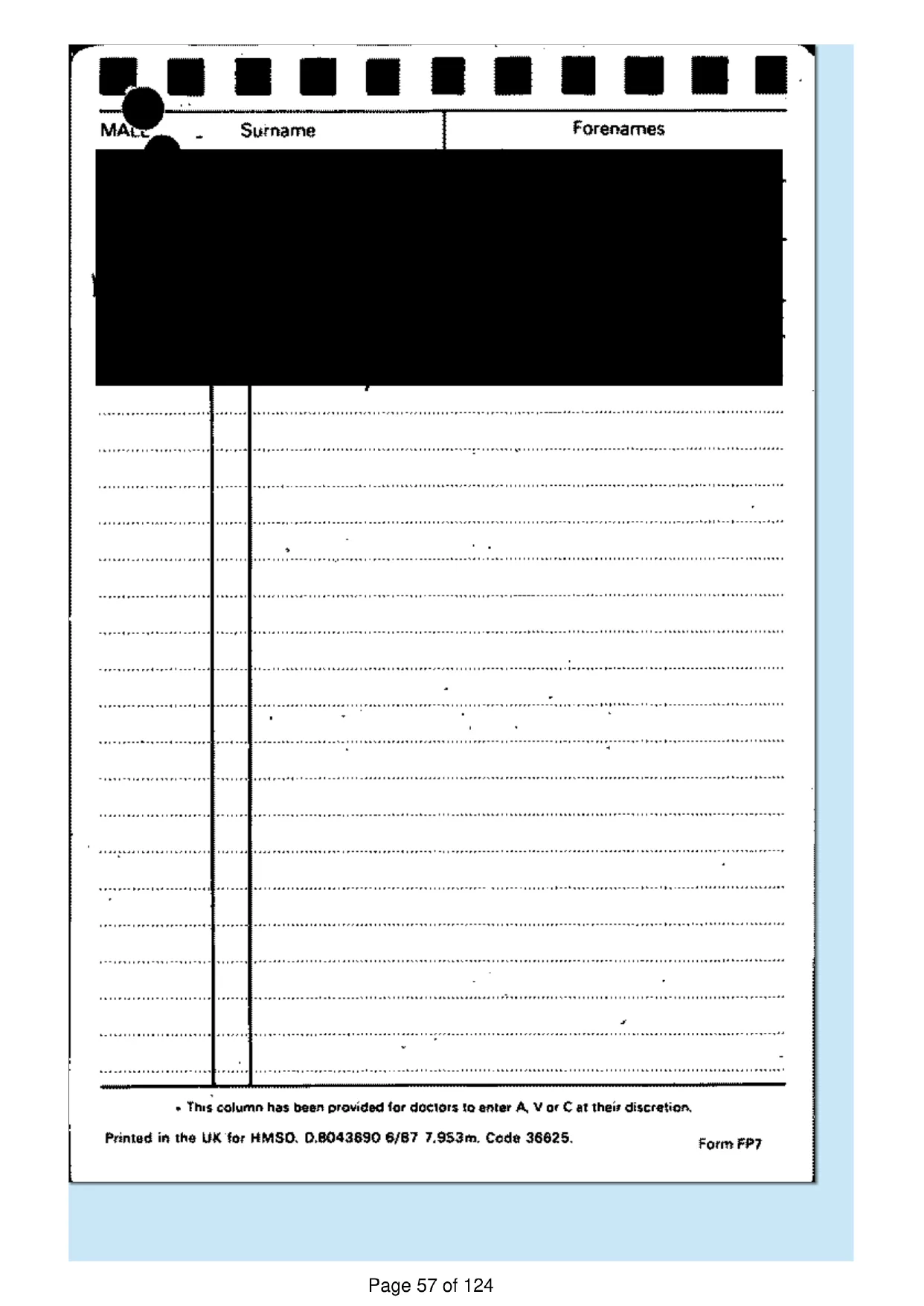Page 57 of the record: A headed card, otherwise unused