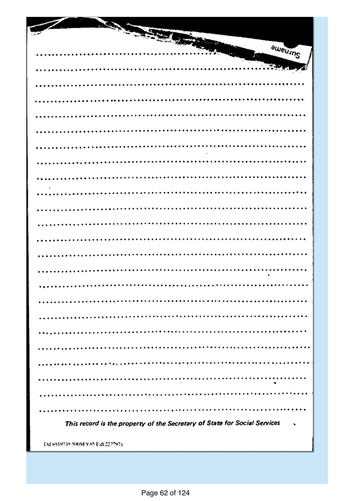 Page 62 of the record: The reverse of the card, blank