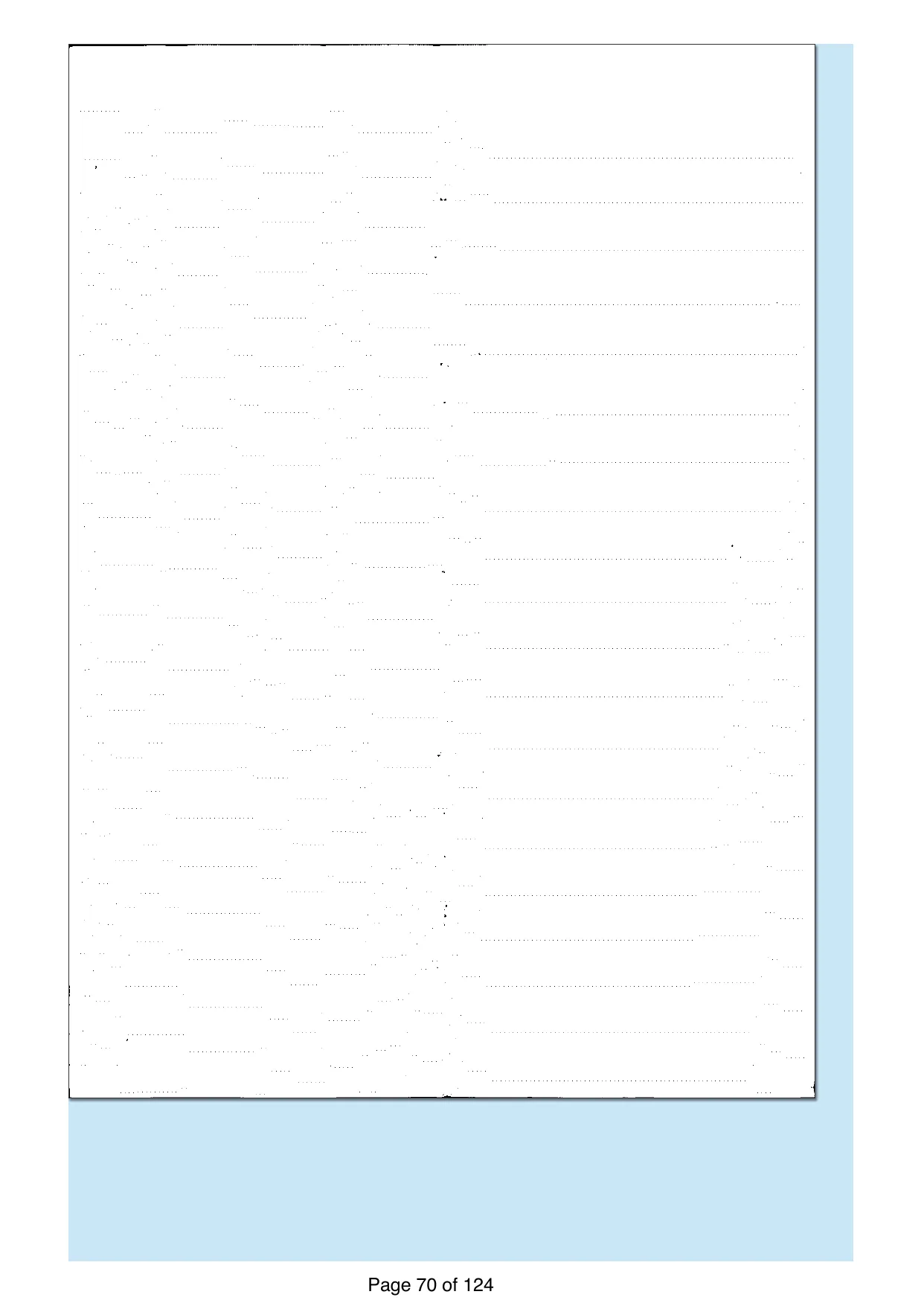 Page 70 of the record: The reverse of the printout, blank