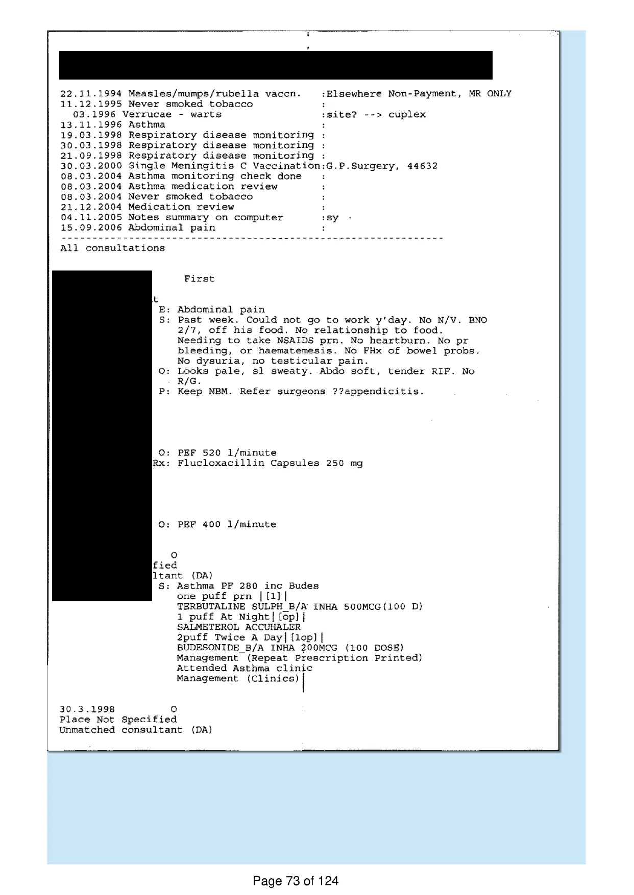 Page 73 of the record: A four-page summary printout, page 3