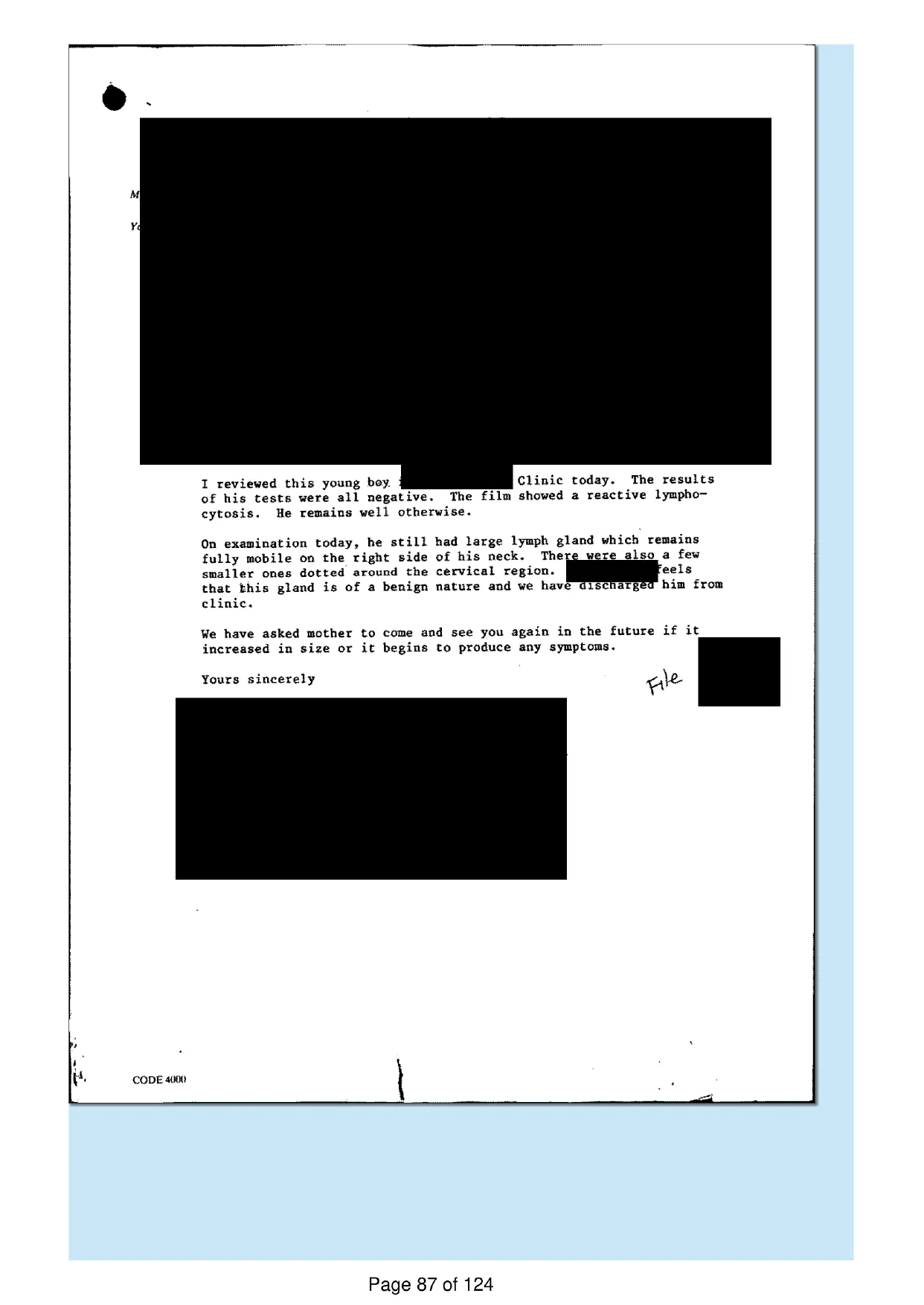 Page 87 of the record: A specialist clinic letter