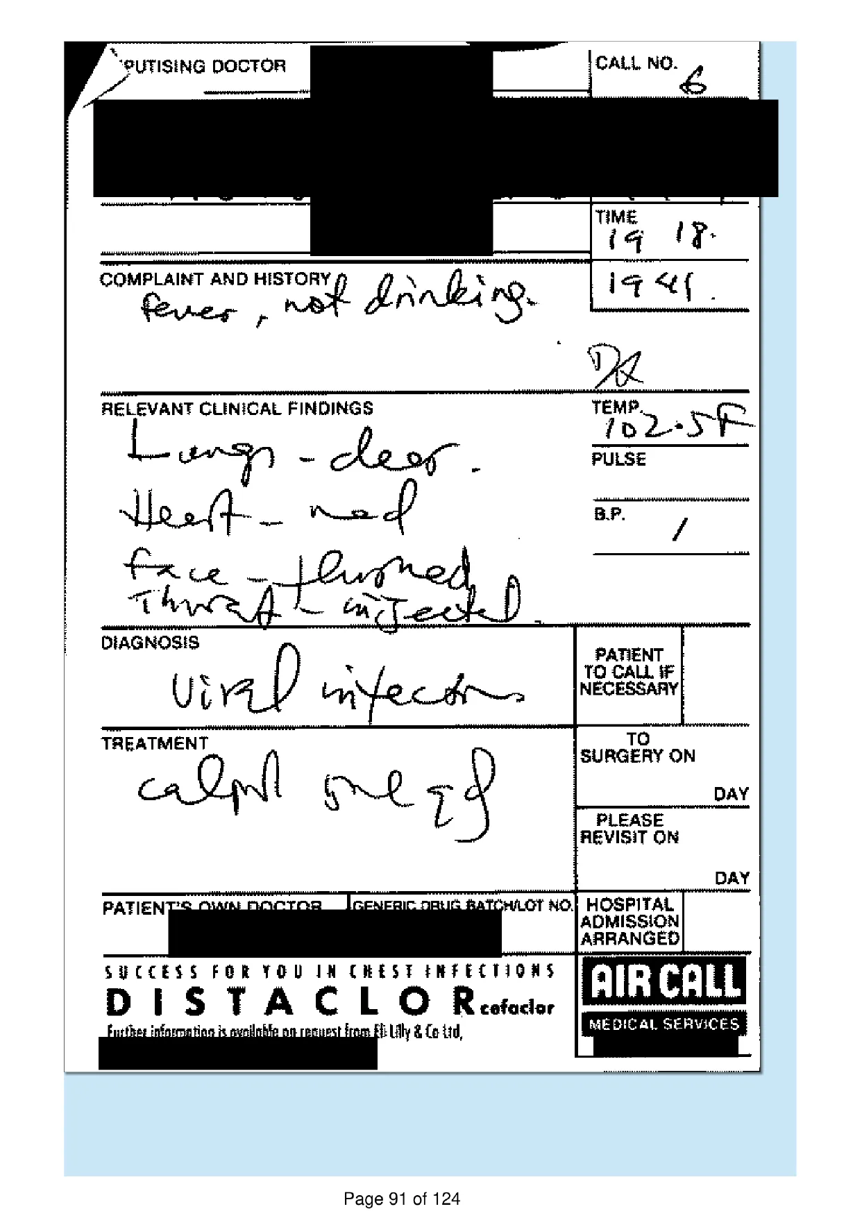 Page 91 of the record: A deputising doctor call form