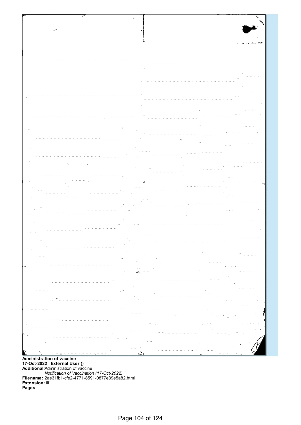 Page 104 of the record: A vaccination notification, filed as a scan