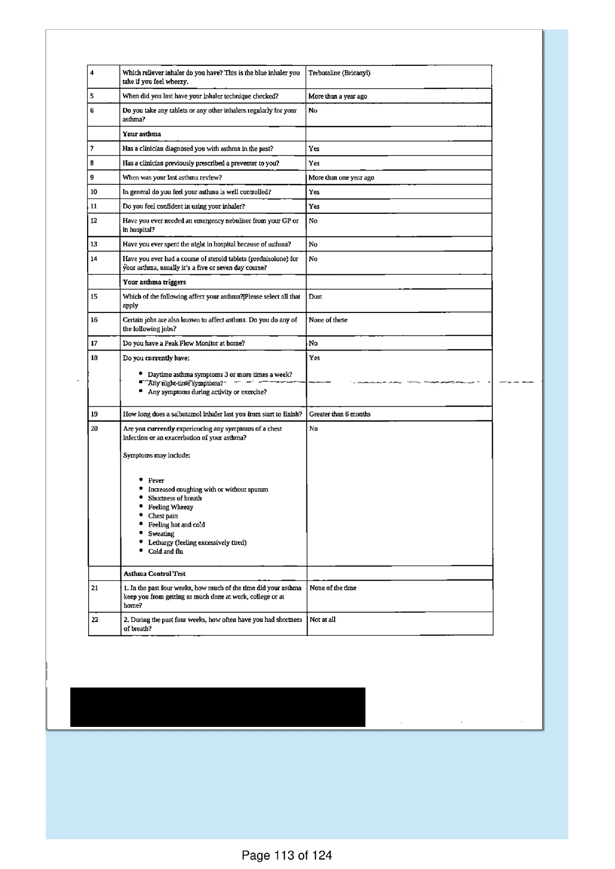 Page 113 of the record: The consultation questionnaire behind it