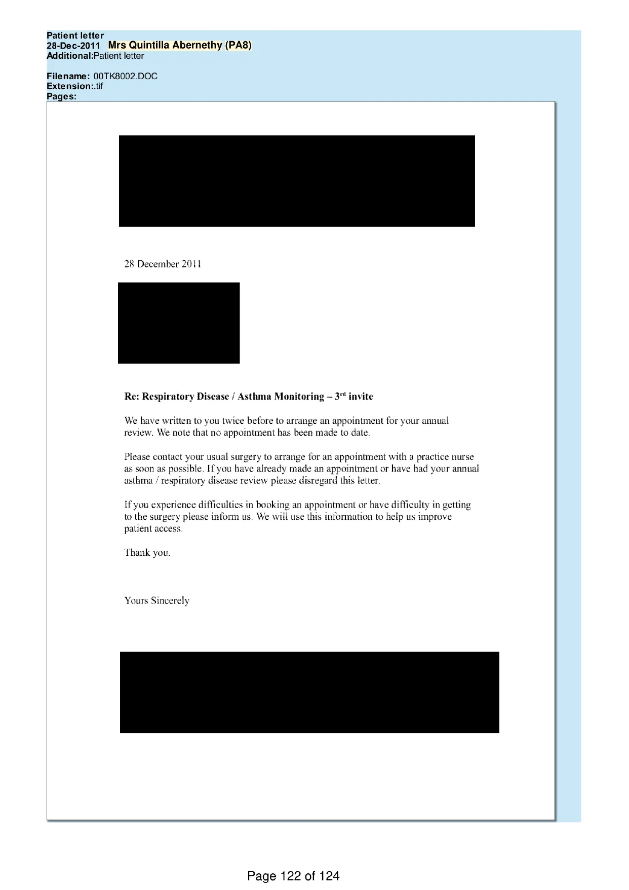 Page 122 of the record: A third annual review invitation, 2011